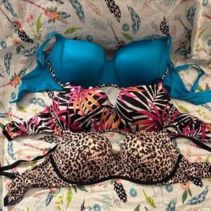 Set of Three Bras - Blue, Tropical, Leopard Print